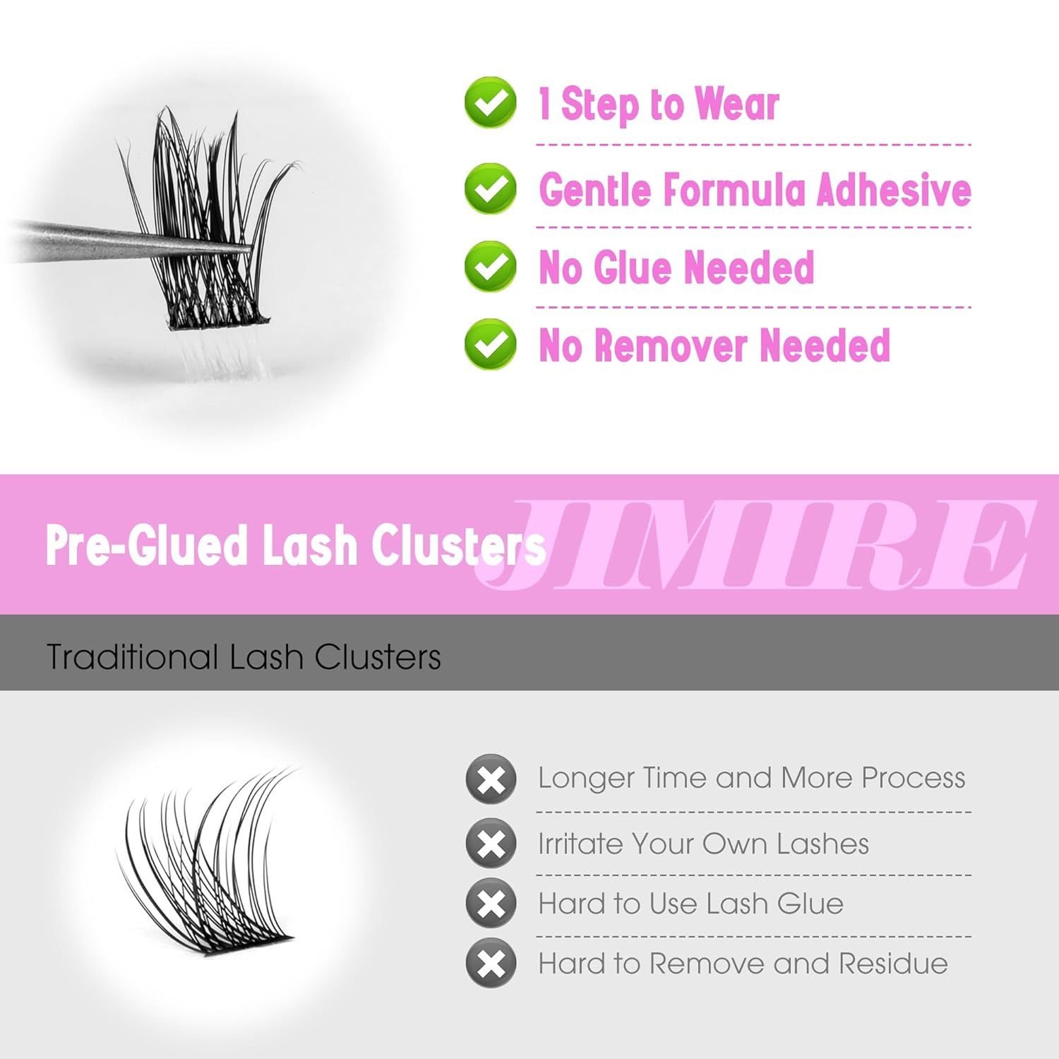 JIMIRE Self Adhesive Eyelashes Natural Wispy 8-16MM Pre Glued Lash Clusters No Glue Needed Press on Lashes Reusable Self Adhesive Lashes Classic Eyelash Clusters Easy to Apply-FemmiqueWomen