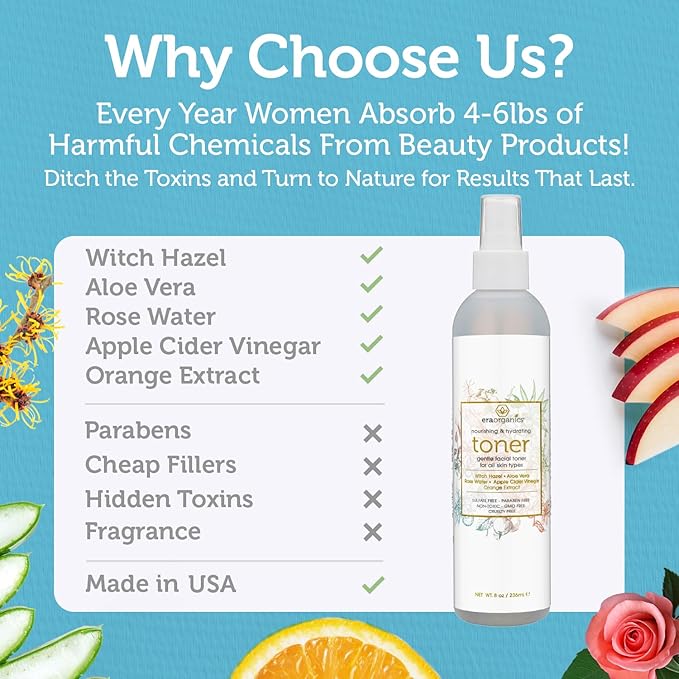 Era Organics Hydrating Toner for Face - Refreshing and Balancing Anti Aging Facial Mist with Rose Water, Apple Cider Vinegar, Witch Hazel-FemmiqueWomen