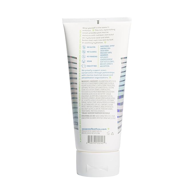 Seaweed Bath Co. Hydrate Body Cream, Eucalyptus Peppermint Scent, 6 Ounce, Nourishing Hand & Body Lotion Moisturizer for Dry Skin, with Sustainably Harvested Seaweed, Kukui Oil, Hyaluronic Acid-FemmiqueWomen