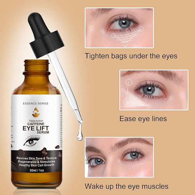 2 PCS Caffeine Eye Serum - Eye Cream for Dark Circles and Puffiness, with EGCG, Ascorbic Acid, Collagen, Caffeine Eye Lift Serum Reduces Under Eye Bags Wrinkles and Fine Lines- 2 oz/60 ml-FemmiqueWomen