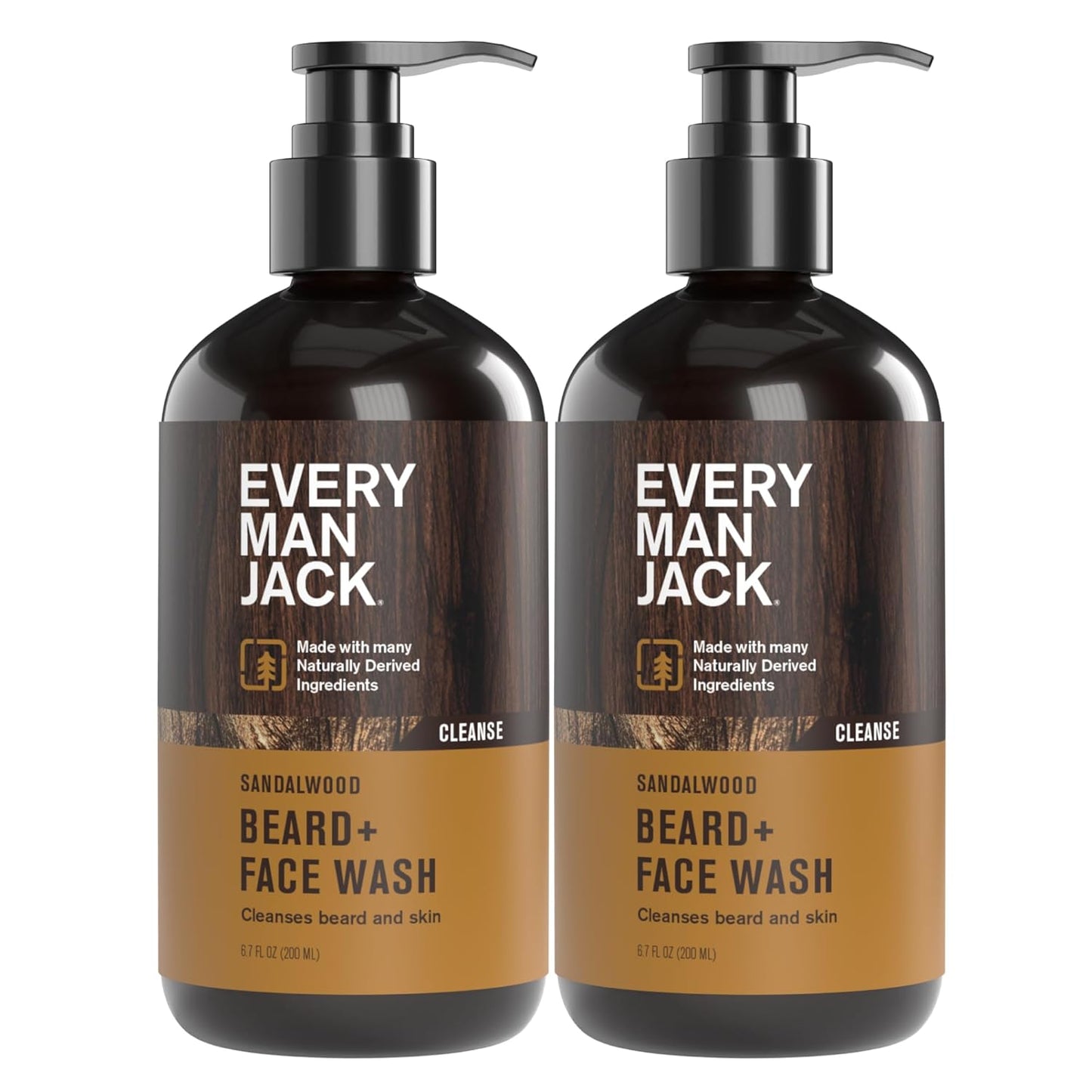 Every Man Jack Sandalwood Beard Wash - Cleanse, Soften, and Hydrate for a Healthier Beard - Made w/Naturally Derived Ingredients like Aloe Vera and Coconut - 6.7 oz - 2 Pack-FemmiqueWomen