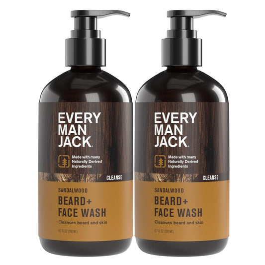 Every Man Jack Sandalwood Beard Wash - Cleanse, Soften, and Hydrate for a Healthier Beard - Made w/Naturally Derived Ingredients like Aloe Vera and Coconut - 6.7 oz - 2 Pack-FemmiqueWomen