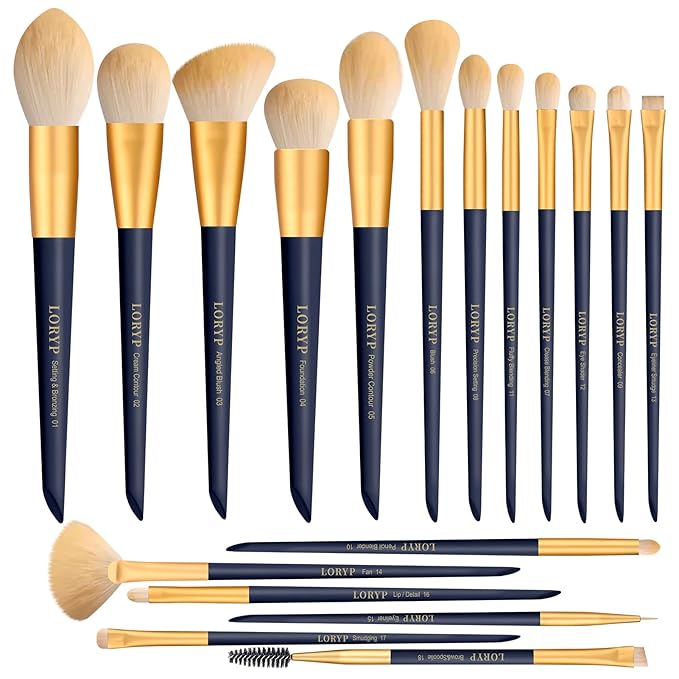 LORYP Makeup Brushes Set Labeled 18 Piece Face and Eye Brush Set Ultra soft hair Foundation, Concealer, Blush, Contour, Blending, Eyeshadow Blue Brush kit-FemmiqueWomen