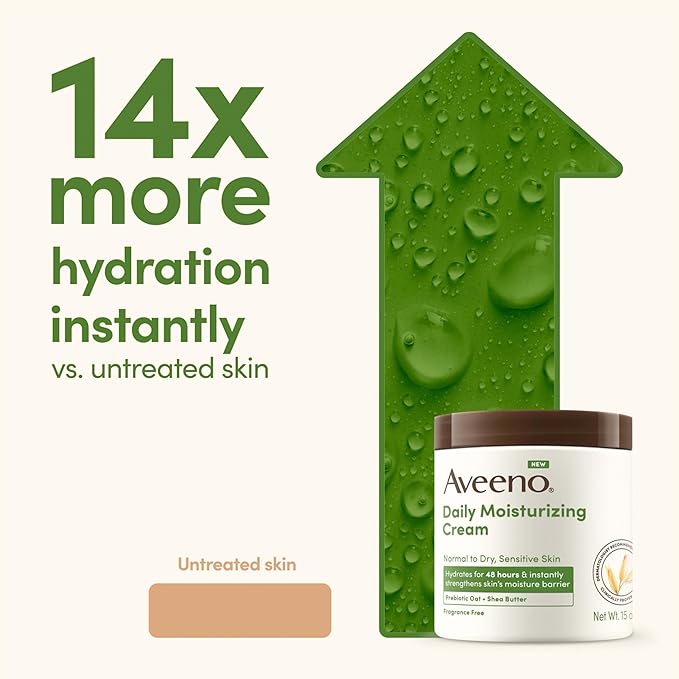 Aveeno Daily Moisturizing Cream with Prebiotic Oat & Shea Butter for Body, Face & Hands Moisturizer Cream, Hydrates Normal to Dry, Sensitive Skin, Fragrance Free, Non-Comedogenic, 20 oz-FemmiqueWomen
