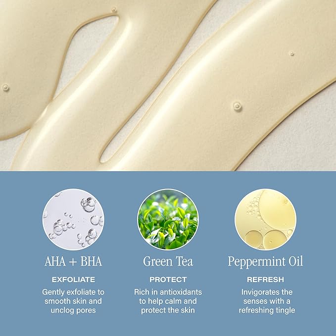 SKINN Daily Morning Face Wash, Green Tea + Mint Cleanser, 4oz - Gentle Exfoliating Facial Cleanser for All Skin Types - Formulated with Antioxidant & Botanical Oils & Salicylic Acid-FemmiqueWomen