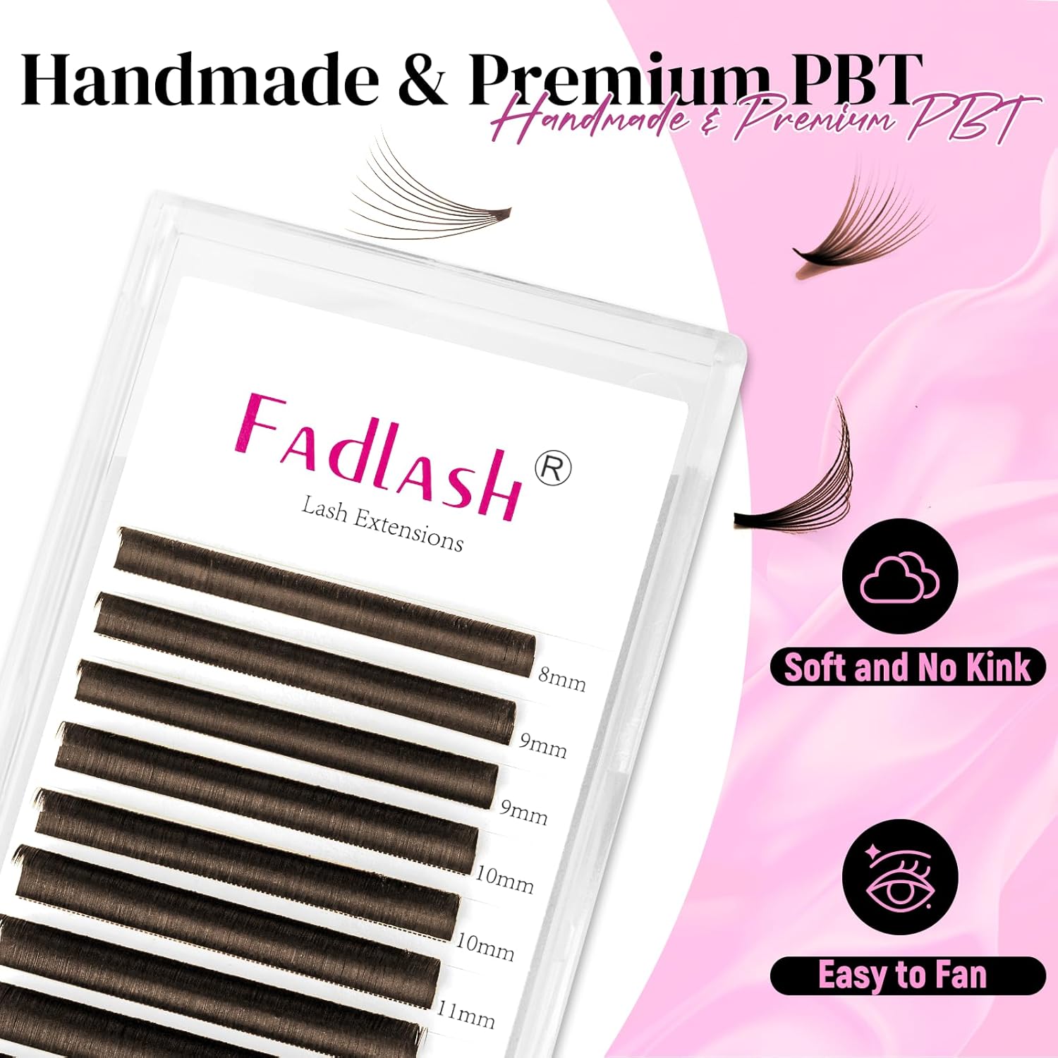 FADLASH Colored Lash Extensions Dark Brown Lash Extension Easy Fan Volume Lashes C/D Curl Volume Eyelash Extensions 0.07 Self Fanning Eyelash Extension Supplies (Dark Brown-0.07D, 8-14mm)-FemmiqueWomen