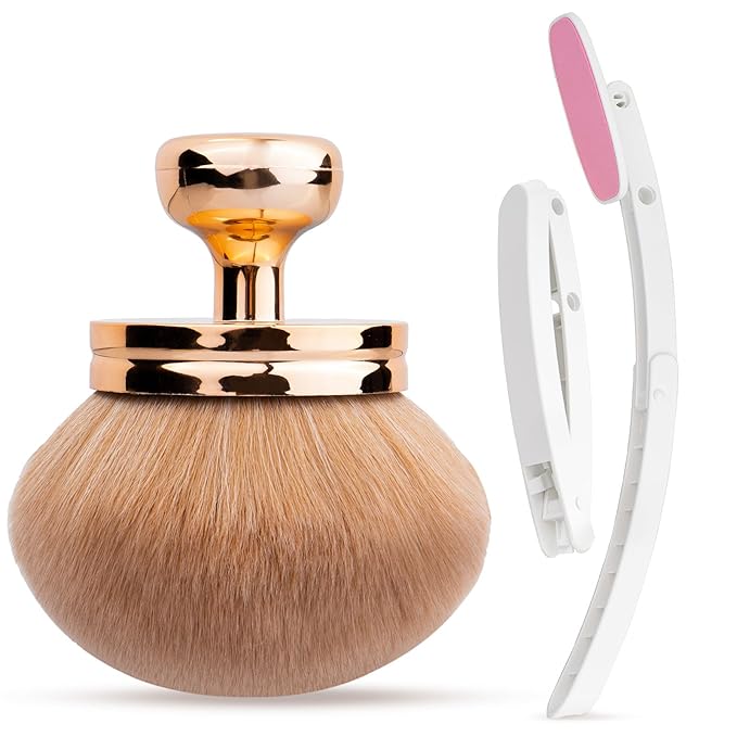 Self Tanner Brushes- Extra Large Body Makeup Brush & Back Lotion Applicator, 2 Pcs, Body, Leg and Face Kabuki Brush, Back Applicator for Self Tan, Sunscreen, Lotion, Makeup, Blend & Blur (Rose Gold)-FemmiqueWomen