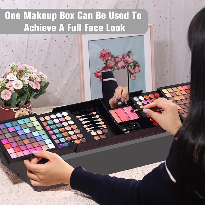 177 Colors Professional Makeup Kit for Women Girls Full Kit Gift Set with Mirror All in One Make up Palette Included Eyeshadow Powder Eye Shadow Gel Lip Gloss Concealer Eyebrow Powder Blush Brushes-FemmiqueWomen