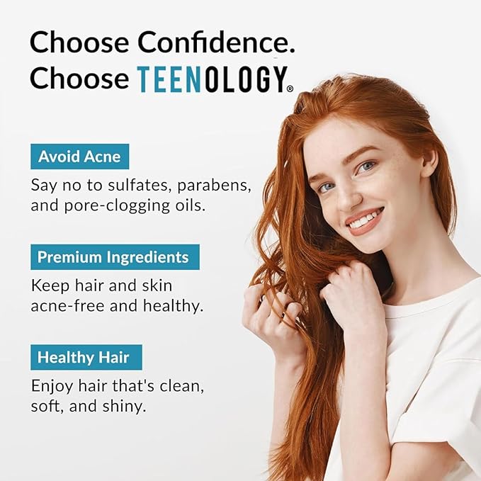 Teenology Shampoo for Teens - Avoid Forehead and Body Acne - No Sulfates or Parabens, Noncomedogenic, Natural Botanical Extracts, 16 oz. (Sweet Mint)-FemmiqueWomen