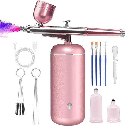 Airbrush Kit with Compressor - 48PSI High-Pressure, Non-Clogging Air Brush Set Cordless Rechargeable with 0.3mm Nozzle and Cleaning Brush for Nail Art, Makeup, Painting, and Cake Decorating-FemmiqueWomen