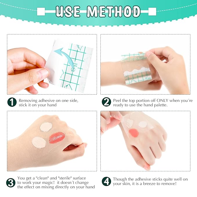 150 Pieces Makeup Hand Palette Single Use Makeup Hand Palette Disposable Adhesive Makeup Mixing Tray Cosmetic Makeup Palette Transparent Waterproof Makeup Tape for Makeup Artist-FemmiqueWomen