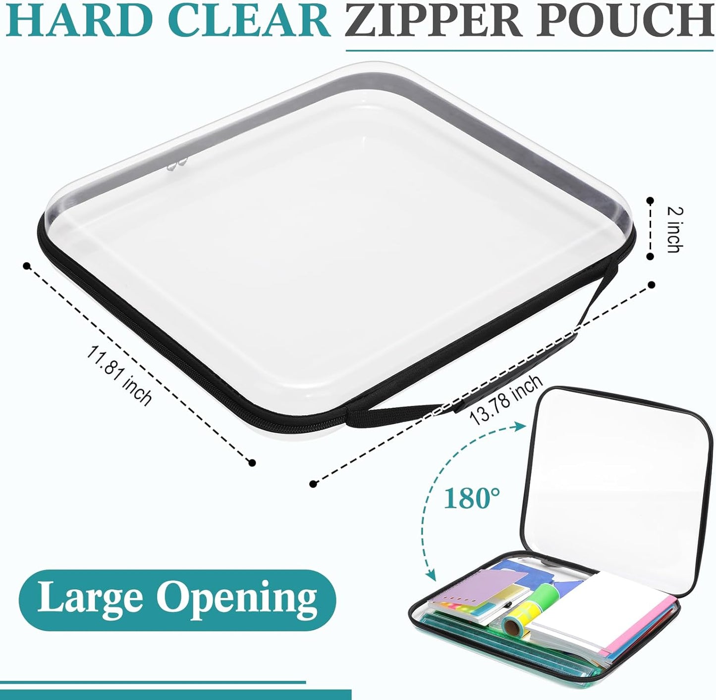 Sanwuta 4 Pcs Clear Hard Zipper Case with Handle Office Storage Cases Hard Plastic Pouches Transparent Bins for Crafts, Pencils, Snacks, Cosmetics, Puzzles(13.8 x 11.8 x 2 Inches,Black)-FemmiqueWomen