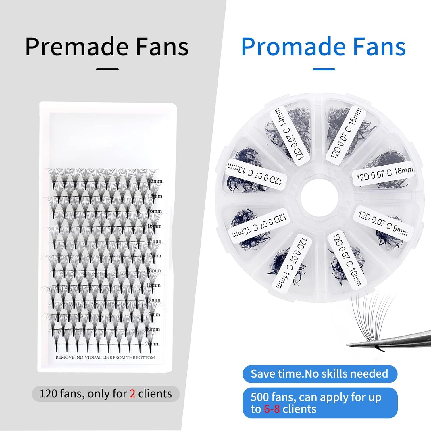 Pre-made Fans Eyelash Extension 500+6D Loose Volume Fans C Curl Premade Volume Fans 9-16mm-FemmiqueWomen