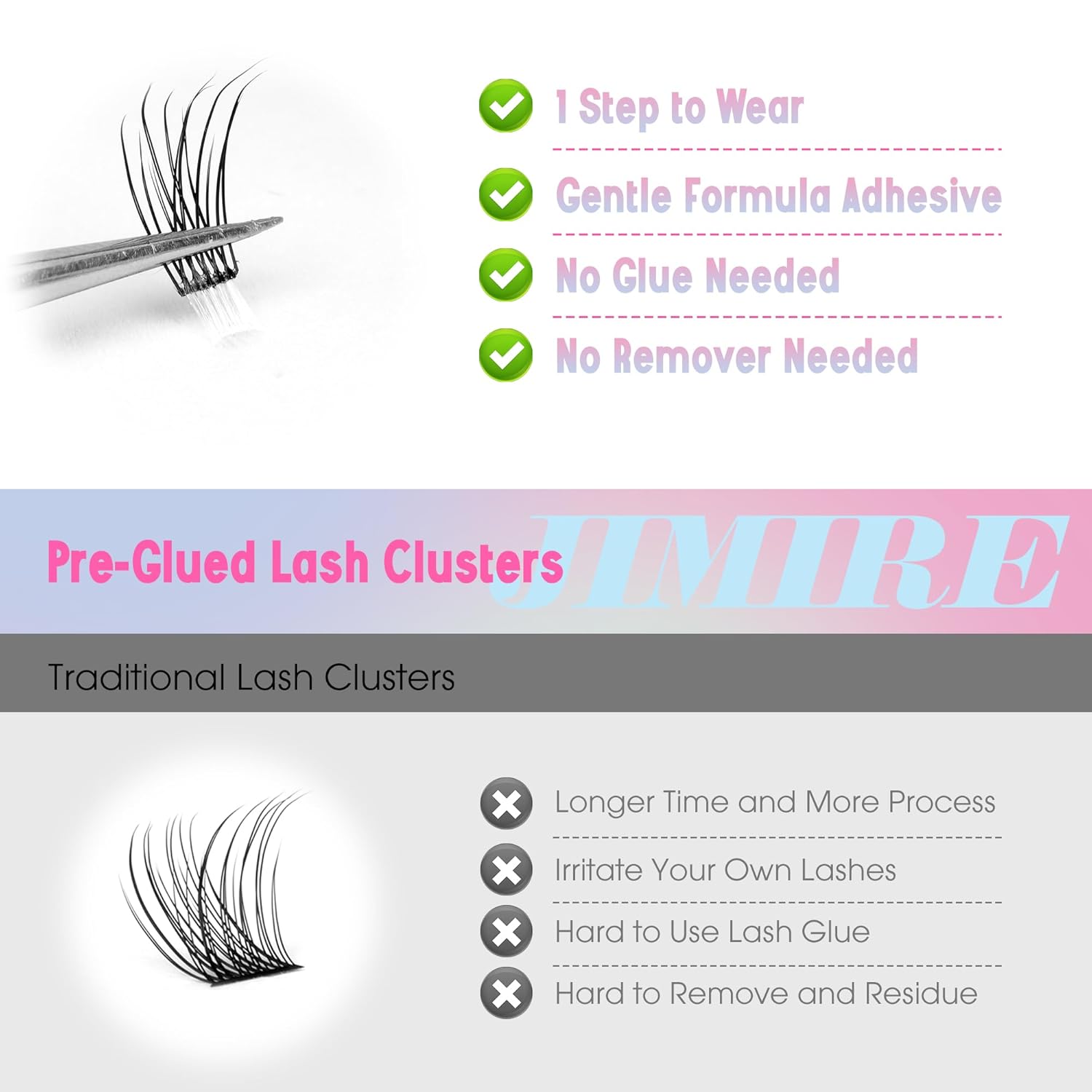 JIMIRE 160Pcs Self Adhesive Eyelashes Natural Look 9-14MM Wispy Pre Glued Lash Clusters No Glue Needed Press on Lashes Clusters Reusable Self Adhesive Eyelash Clusters Beginners Friendly-FemmiqueWomen