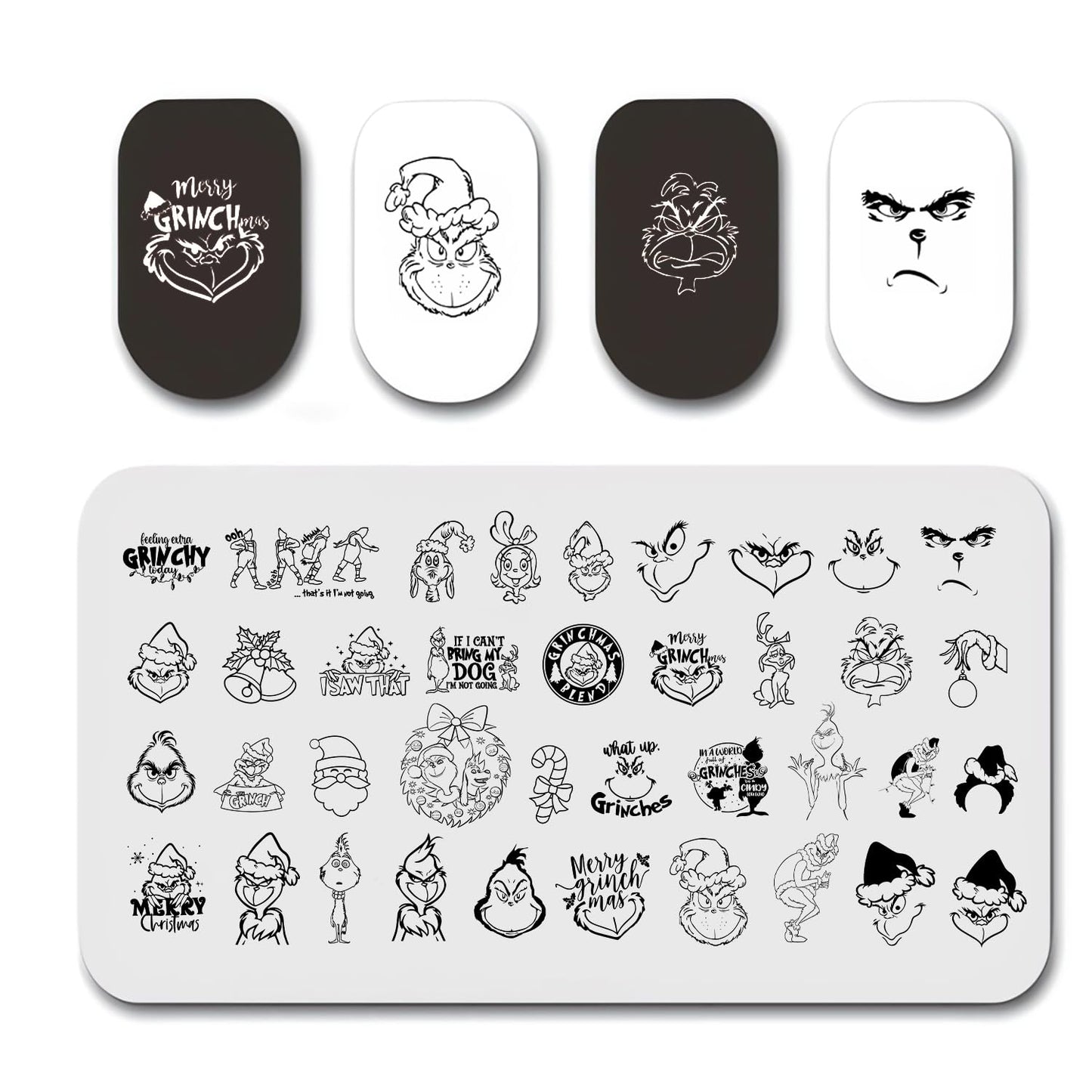 1 Christmas Nail Stamping Plates Green Monster Winter Santa Claus Designs Nails Stamping Kit Holiday Nail Stamping Plate Xmas Nail Stamper Kit for Women Girls DIY Salon Manicure-FemmiqueWomen