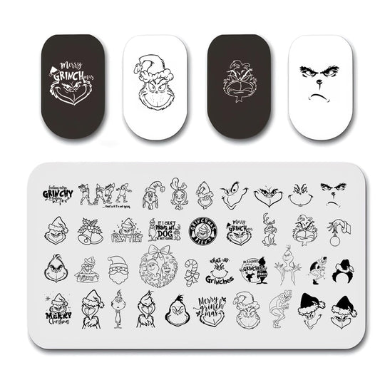 1 Christmas Nail Stamping Plates Green Monster Winter Santa Claus Designs Nails Stamping Kit Holiday Nail Stamping Plate Xmas Nail Stamper Kit for Women Girls DIY Salon Manicure-FemmiqueWomen