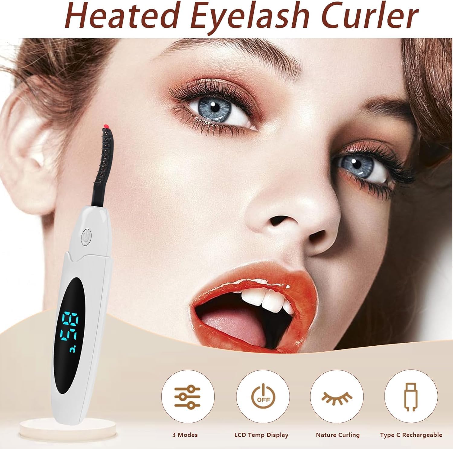 Heated Eyelash Curlers Electric Eyelash Curler with LED Display, 3 Temperature Modes Anti-Burn USB Rechargeable Natural Curling 24H Long Lasting for Women Makeup Tools Gifts WFB627-FemmiqueWomen