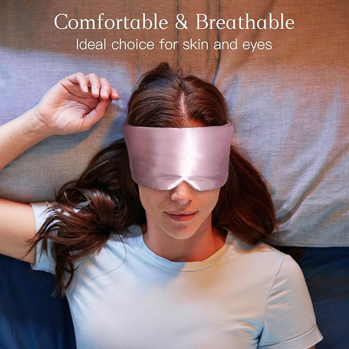 100% Natural Silk Eye Mask for Women Men, Soft Pressureless Cooling Blackout Eye Covers for Sleeping, Large Size Sleep Mask fits All Heads Adjustable, 1PC, Lotus Pink-FemmiqueWomen