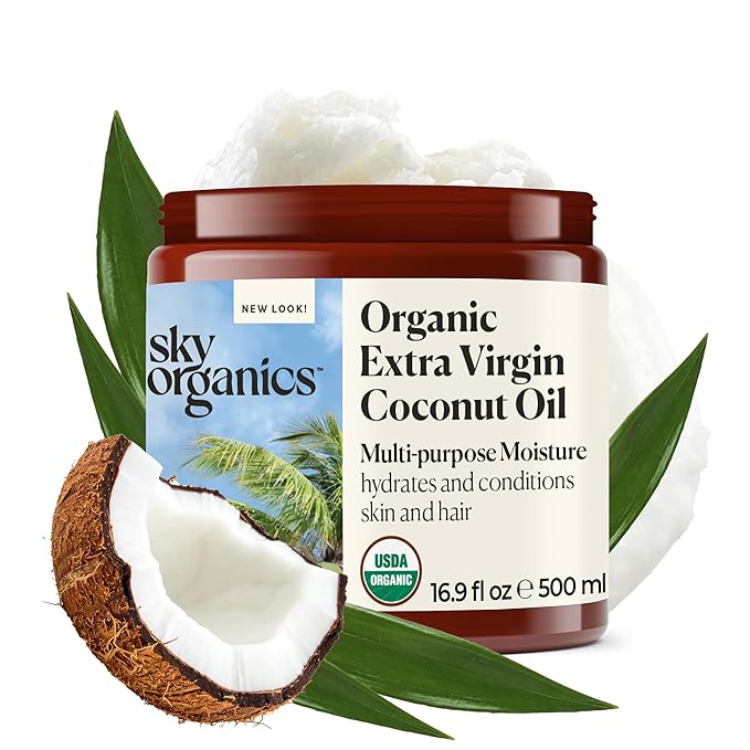 Sky Organics - Organic Coconut Oil for Skin & Hair, 16.9 fl oz - Multipurpose Hair Oil & Body Moisturizer - Vitamins, Antioxidants & Fatty Acids - Vegan, Cruelty Free - Extra Virgin, w ebook-FemmiqueWomen