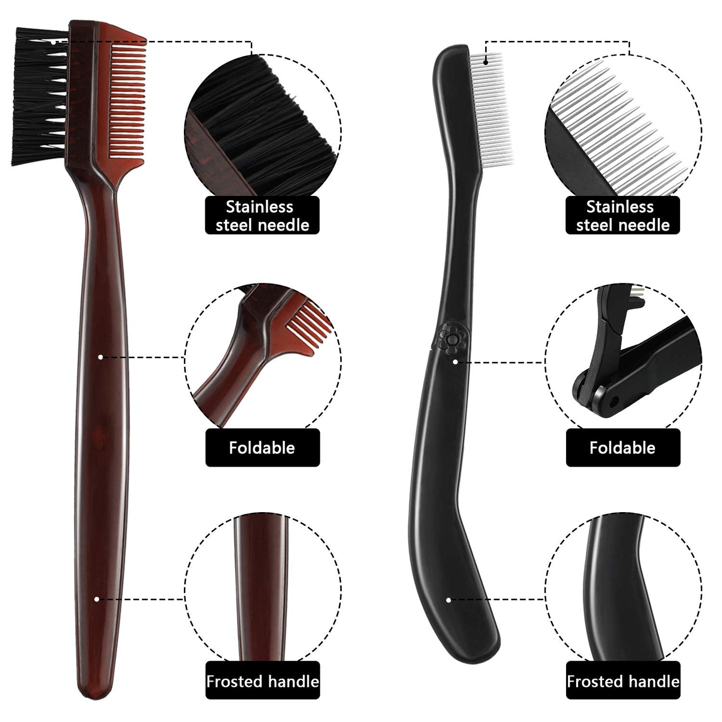 Hicarer 5 Pieces Folding Eyebrow Comb Stainless Steel Grooming Brush and Eyelash Separator Mascara Applicator with Storage Bag for Making Up Supplies-FemmiqueWomen