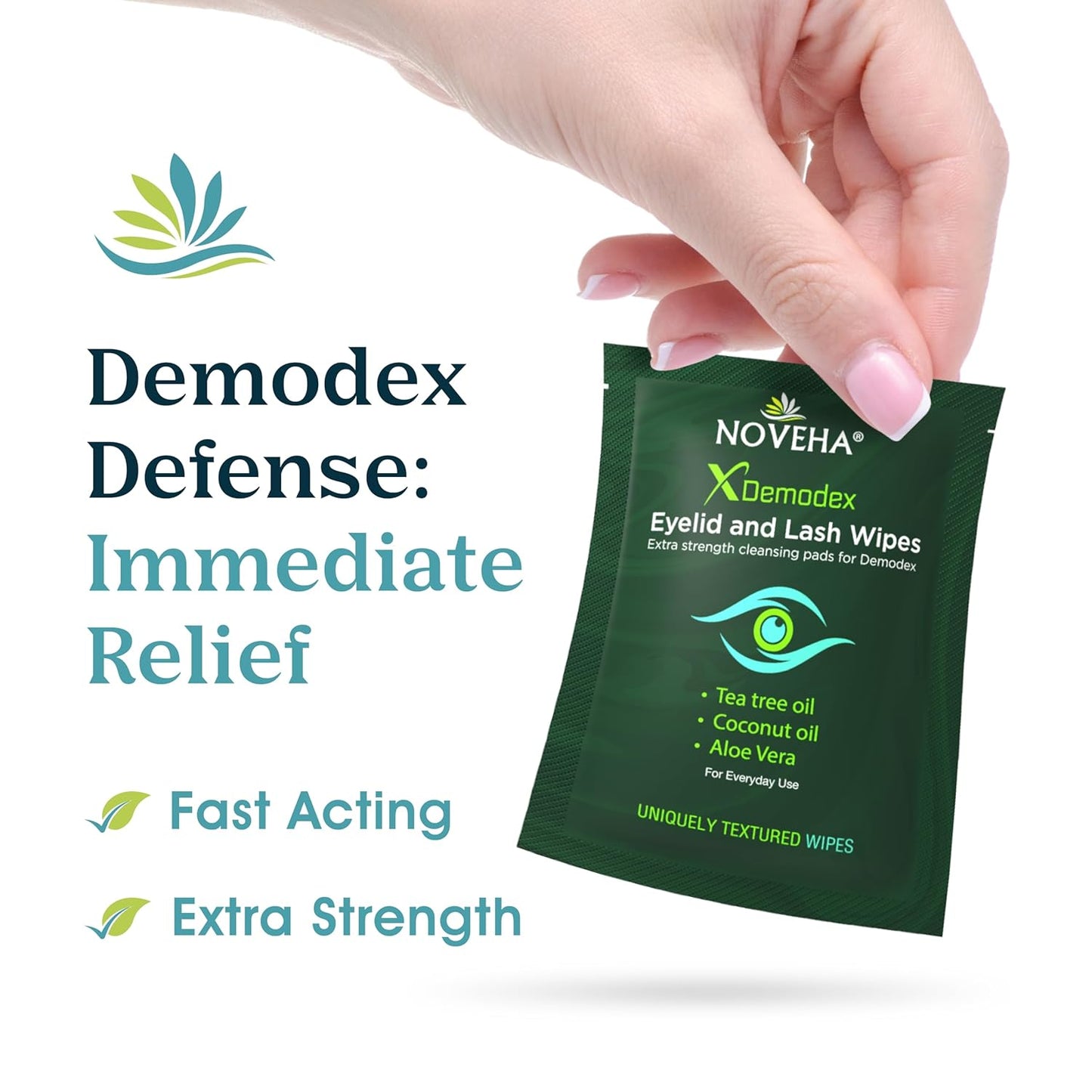 NOVEHA Demodex Eyelid & Lash Wipes | Box Of 60 Individually Wrapped Extra Strength Cleansing Eyelash Wipes - Battle Itchy & Irritated Eyes associated with Demodex Mites, Naturally Remove debris-FemmiqueWomen