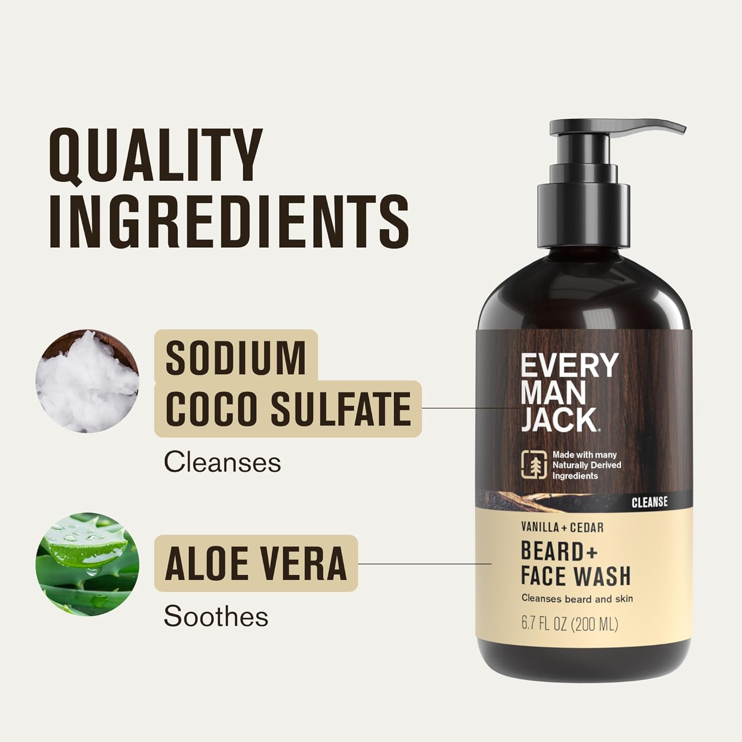Every Man Jack Beard + Face Wash - Vanilla & Cedar Fragrance - Cleans & Softens Your Beard and Skin - Naturally Derived w/Aloe and Glycerin- 6.7 fl oz - 2 Pack-FemmiqueWomen