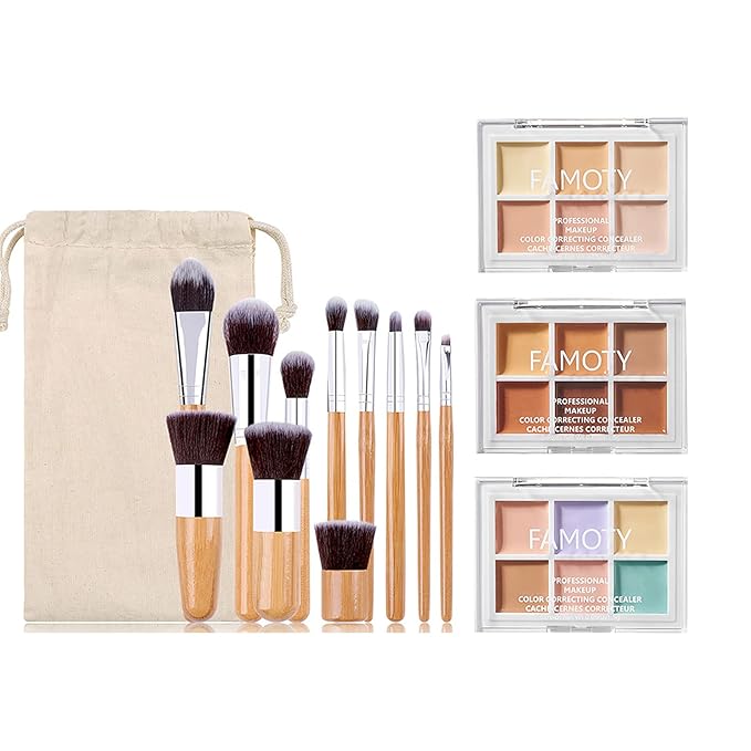 3 Pack Highlight & Contour Pro Palette, with 11 Pcs Premium Makeup Brushes, Waterproof Long-Lasting Full Face Cosmetics Cream Contour 18 Colors Full Makeup Kit for Women Birthday Gift-FemmiqueWomen