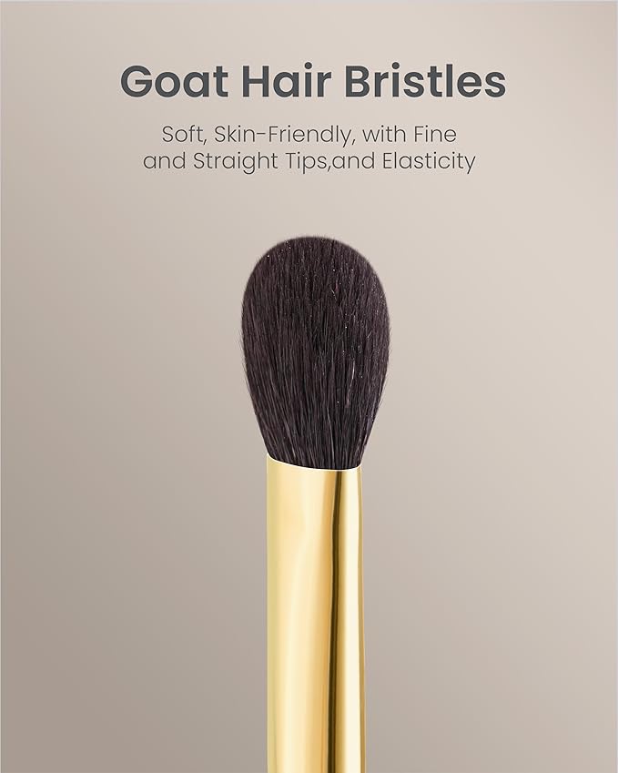 Desert Oak Series Highlighter & Setting Brush - Grade-A Fine LambsGoat Hair for Airbrushed Finish, Multi-Use for Cheeks/Nose/Under-Eyes, Ebana Handle & Brass Ferrule (CM 165)-FemmiqueWomen