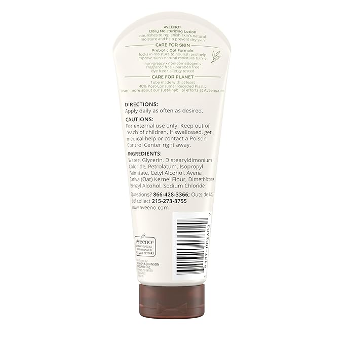 Aveeno Daily Moisturizing Body Lotion, Gentle Lotion Nourishes Dry Skin With Moisture, Soothing Prebiotic Oat, Fragrance-Free, Non-Comedogenic, Travel-Size, Pack of Three, 3 x 2.5 fl. Oz-FemmiqueWomen