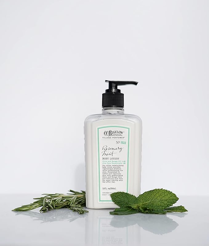 C.O. Bigelow Rosemary Mint Body Lotion, Village Perfumer Moisturizing Body Lotion with Aloe Vera, Borage Oil & Olive Oil, 10 Fl Oz-FemmiqueWomen