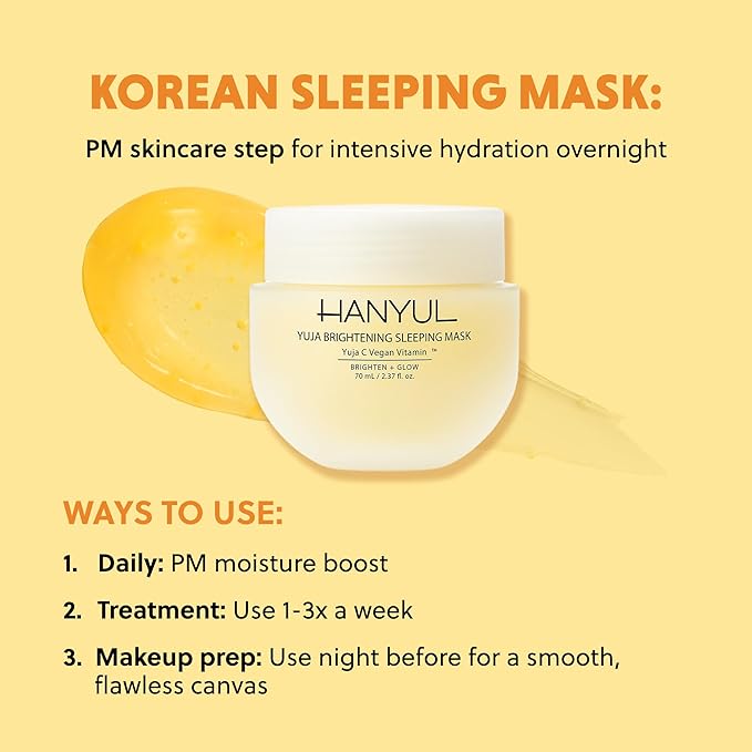 Hanyul Yuja Sleeping Mask | Korean Yuzu Night Cream, Vitamin C for Glow, Radiance, Brightening, Vegan Hydrating Overnight Moisturizer with Hyaluronic Acid, Niacinamide & Antioxidants 2.37 fl. oz.-FemmiqueWomen