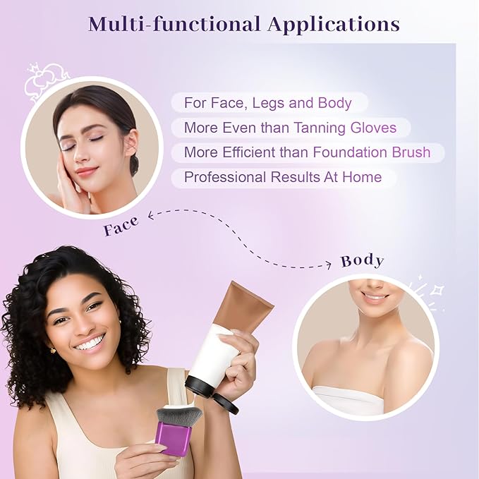Yoseng Self Tanner Brush for Body & Face - Kabuki Makeup Brush for Self-Tanner,Tanning Mousse,Foundation & Bronzer | Streak-Free Application,Professional Tanning & Body Makeup Tool (Small)-FemmiqueWomen