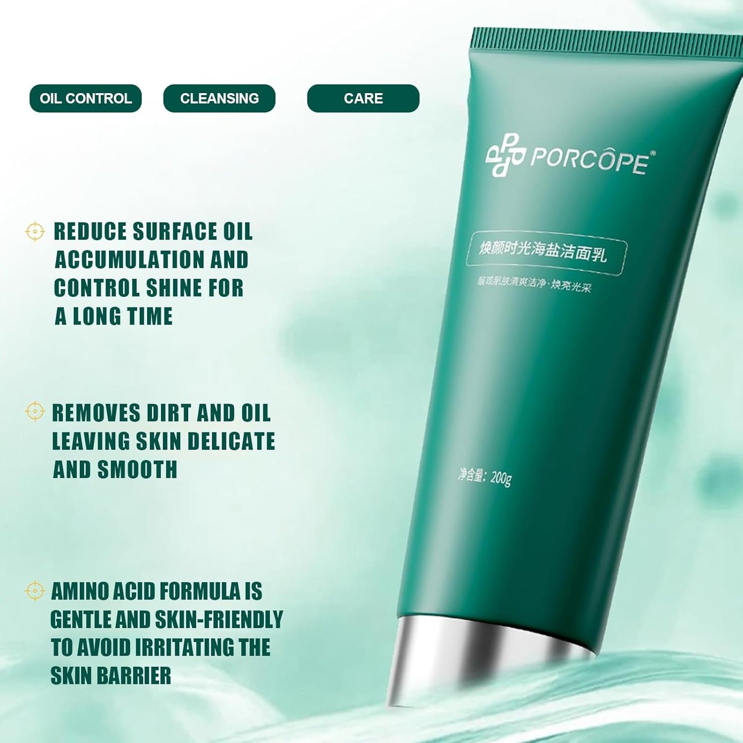 PORCOPE Gentle Moisturizing Cleanser with Amino Acids and Sea Salt Effective Oil Control for Oily and Sensitive Skin, Daily Face Wash 200ml-FemmiqueWomen