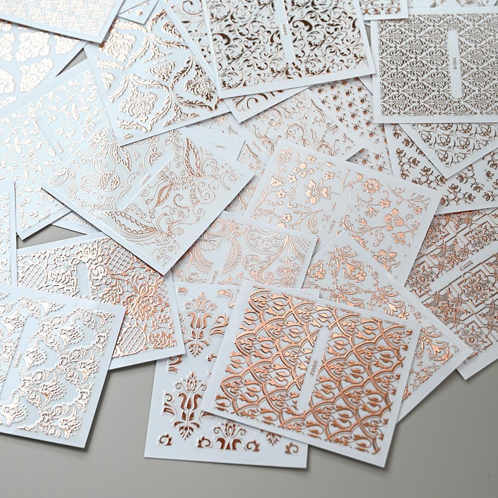 30 Sheets Rose Gold Lace Line Nail Stickers 3D Self Adhesive Nail Art Charms Sticker Decals for Crafts Supplies Accessories (ST-RG)-FemmiqueWomen