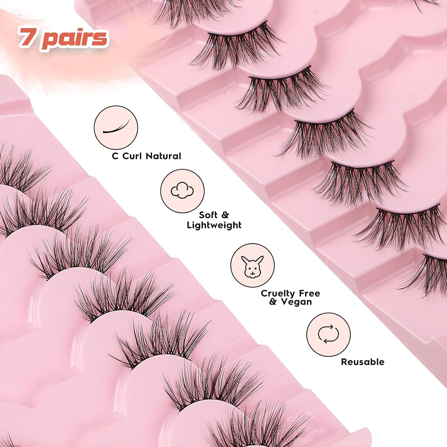Half Lashes Cat Eye False Eyelashes Natural Look 14MM Natural Corner Lashes Wispy Half Eyelashes 3/4 Lash with Thin Cotton Band C Curl Soft Eyelash Siligli 7 Pair-FemmiqueWomen