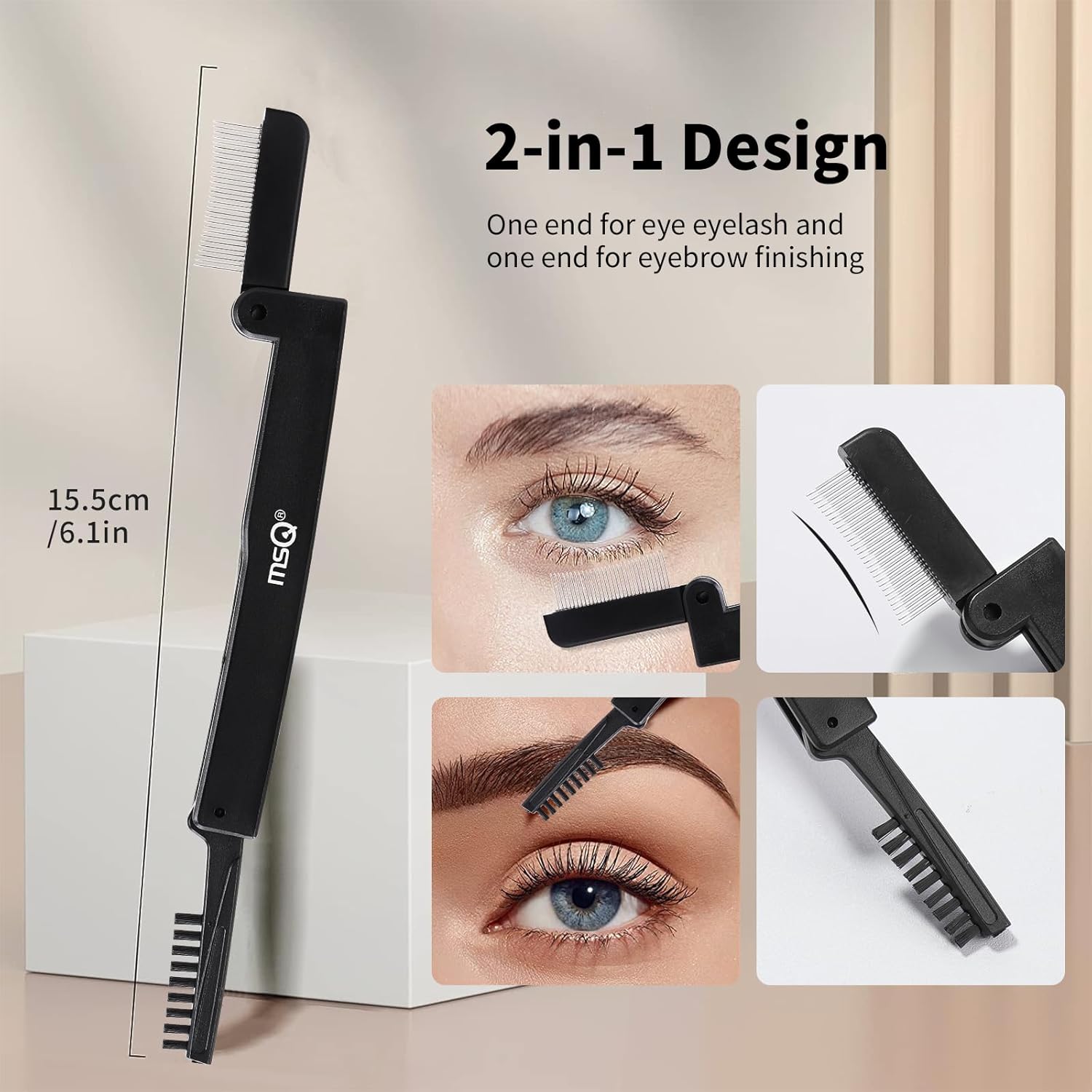 Eyelash Comb MSQ Eyelash Separator Folding Eyelash Comb Brow Brush Mascara Applicator Eyelash & Brow Definer Eyebrow & Lash Brush Eyebrow Grooming Tool-FemmiqueWomen