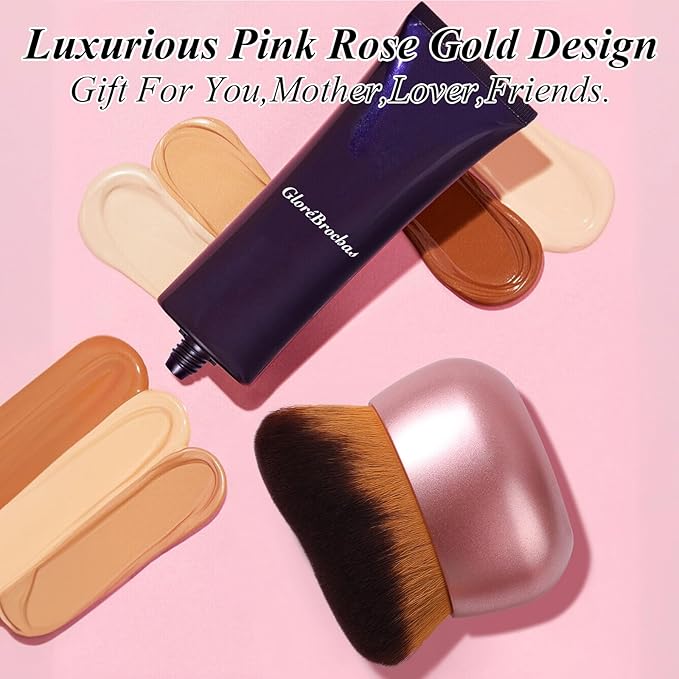 75MM Extra Large Self Tanner Kabuki Makeup Brush – Ultra Soft Dense Vegan Bristles for Body Makeup, Bronzer & Foundation–Applies Tanning Mousse, Lotion & Self Tanner–Rose Gold, Wet & Dry-FemmiqueWomen