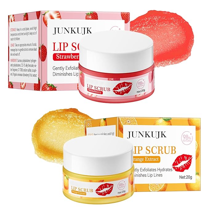 2PCS Strawberry & Orange Conditioning Lip Scrub Kit,Moisturizing Lip Sleeping Mask Long Lasting Hydrating Lip Scrubber Exfoliator Lip Care Products for Men & Women-FemmiqueWomen