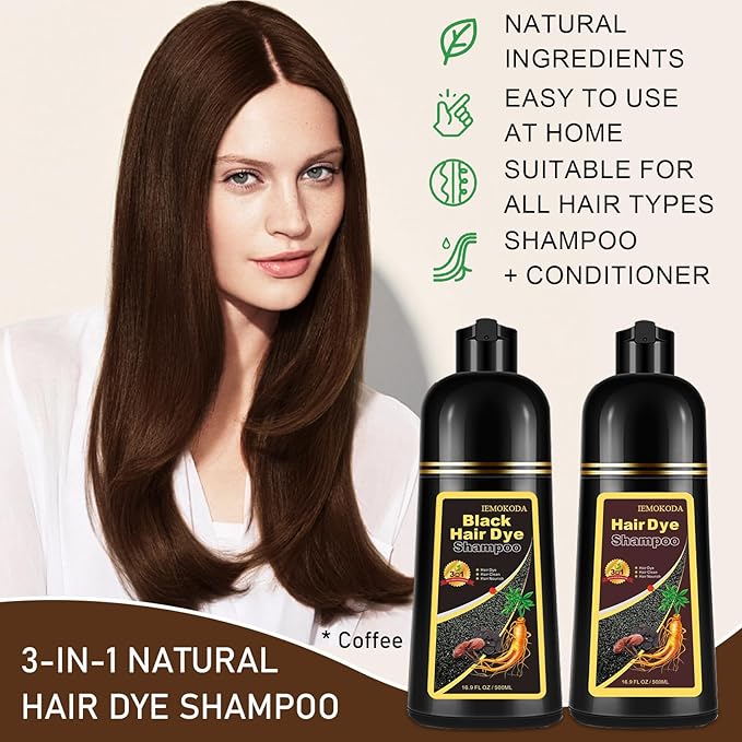 Hair Dye Shampoo for Gray Hair, 3-in-1 Color Shampoo Hair Dye for Women & Men, Natural Brown Hair Coloring Shampoo, Shampoo Tinte Para El Cabello, Plant Bubble Hair Dye, Easy to Use at Home (Coffee)-FemmiqueWomen