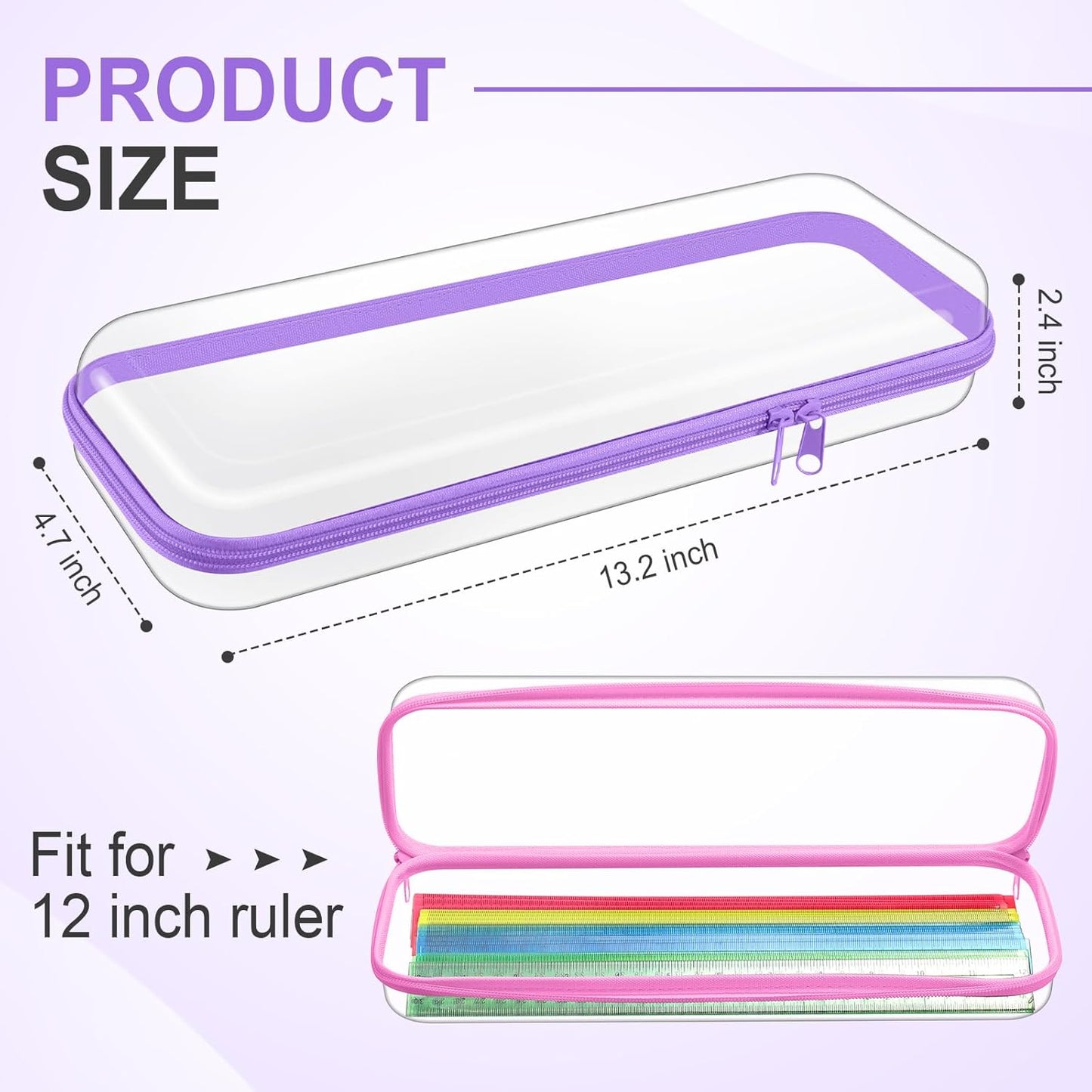 Hoolerry 4 Pcs Hard Clear Zipper Case Makeup Bags Plastic Pencil Pouch Transparent Storage Box Containers for Cosmetics, Snacks, Building Blocks, Puzzles(Pastel,13.2 x 4.7 x 2.4 in)-FemmiqueWomen