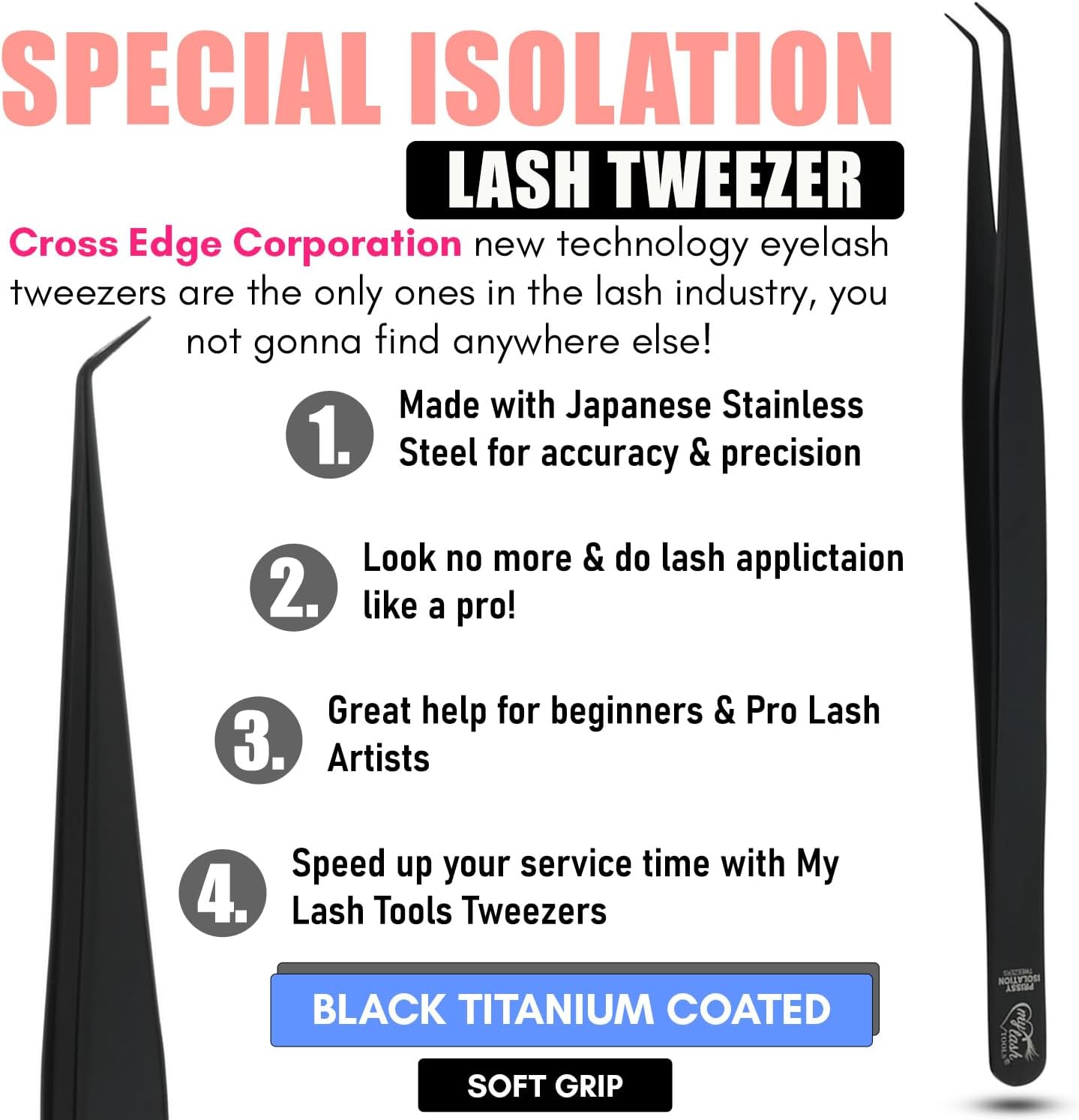 Isolation Tweezer for Eyelash Extensions – 14cm Curved Lash Tweezer, Stainless Steel, Best for Individual Isolation & Classic Lashes, Pinzas para Twisers (Black Titanium)-FemmiqueWomen