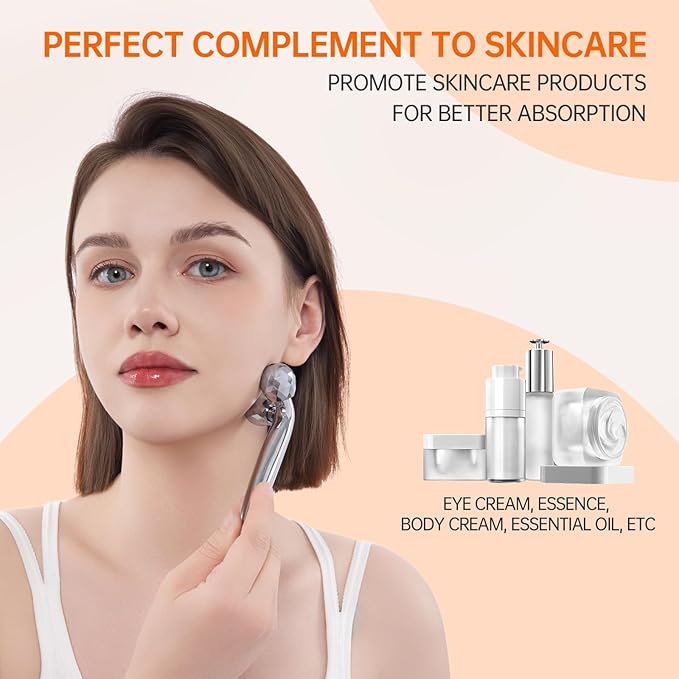 3D Gua Sha Facial Tools Metal Face Roller Stainless Steel Gua Sha Set Cooling Massage Tools for Reduce Puffiness, Firm Skin, Anti-Aging Care - Daily Facial Sculpting Gift for Women-FemmiqueWomen