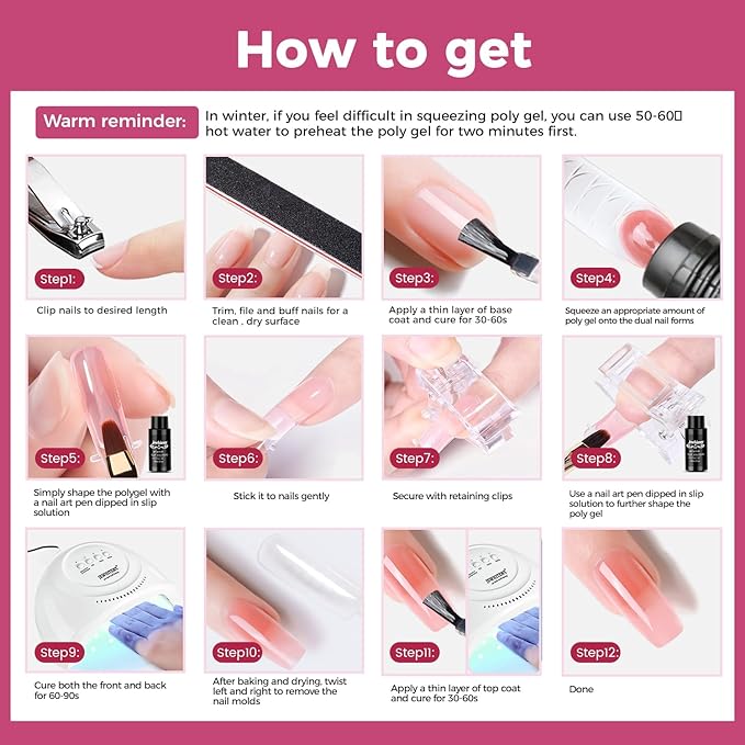 JEWHITENY 28 Colors Poly Nail Gel Kit with Base Top Coat Purple Blue Yellow Nude Pink Glitter Shades Quick-Dry for Beginners DIY Need U V Lamp Curing-FemmiqueWomen