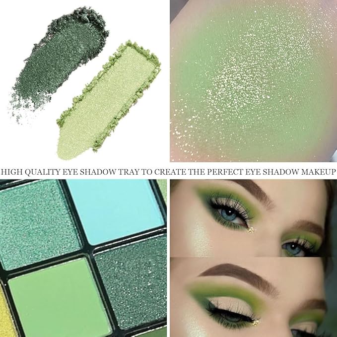 16 Colors Green Olive Matte Shimmer Eyeshadow Palette for Eye Makeup,High Pigmented White Gray Eye Shadow Primers Powder Palet de sombras de ojos-FemmiqueWomen