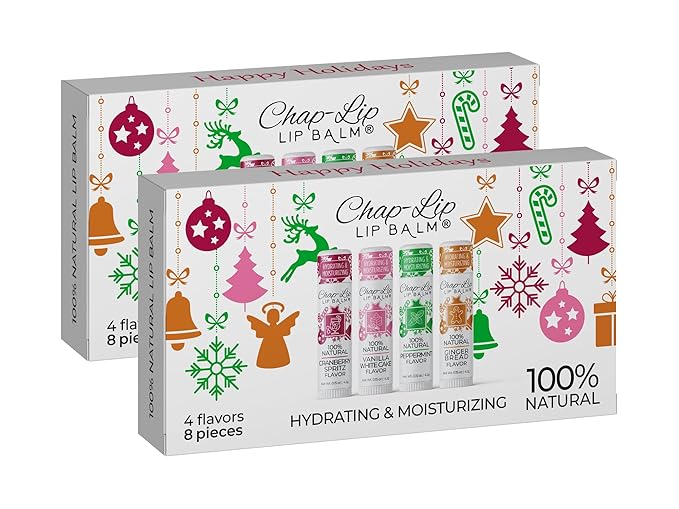 100% Natural Lip Balm Set - Beeswax Natural Christmas Gifts for Her - Lip Moisturizer for Dry Lips, Cocoa Butter - Petroleum Free, 8 Count, 2 Pack-FemmiqueWomen