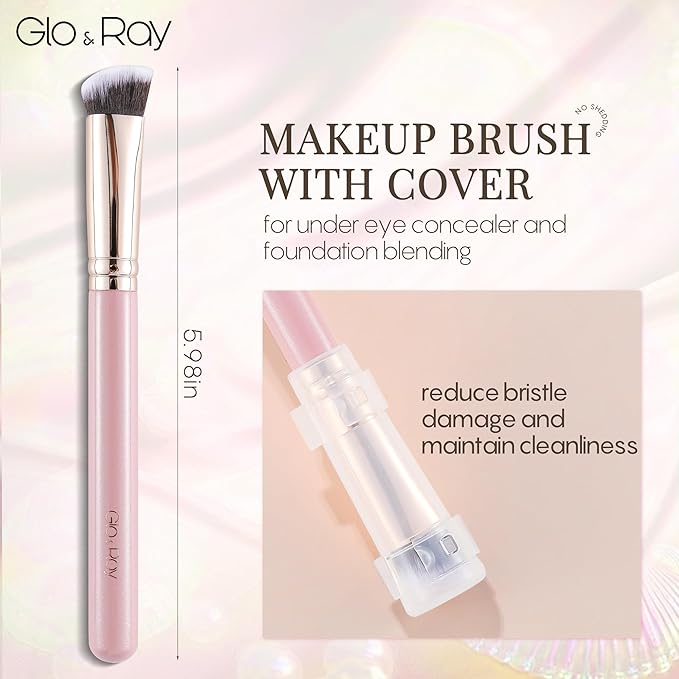 GLO&RAY Angled Concealer Brush with Cap – Flat Top Synthetic Makeup Brush for Under Eye, Spot Coverage, Travel Size Concealer Blending Tool for Liquid & Cream Application (Pink)-FemmiqueWomen