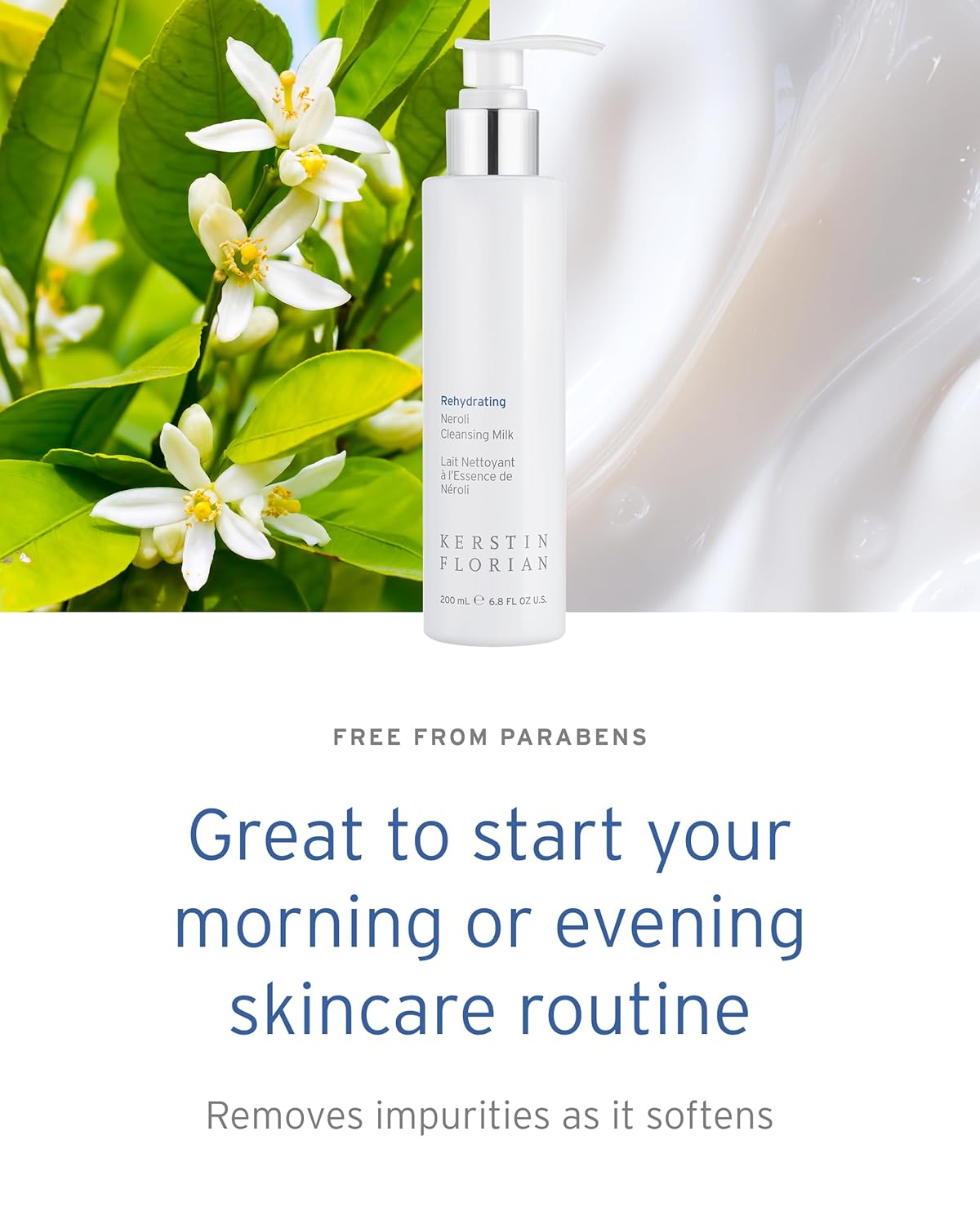 Kerstin Florian Rehydrating Neroli Cleansing Milk | Gentle Makeup Remover and Face Wash for Normal to Sensitive Skin (6.8 fl oz)-FemmiqueWomen