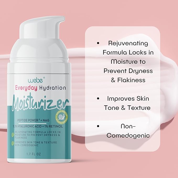 WEBE Hydration Snail Mucin Moisturizer – Hydrating Face Cream with Hyaluronic Acid, Retinol & Peptides for Smoother, Youthful-Looking Skin-FemmiqueWomen