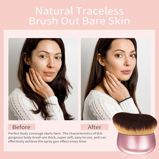 Extra Large Body Makeup Brush For Self Tanner,Leg Makeup &Bronzer Blend,75 mm Wide-headed Kabuki Brush Provides More Even& Pretty Application, Sunscreen Face&Back Makeup Brush,Wet&Dry Use-Matte (Pink)-FemmiqueWomen