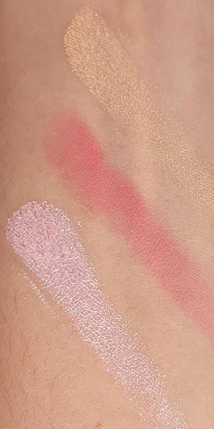 3-in-1 Blendable Trio, Eyeshadow, Blush and Highlight Makeup Palette, Silky Smooth Powder Blush, Shimmer Eyeshadow & Highlighter Makeup Palette with Mirror - Pink & Nude-FemmiqueWomen